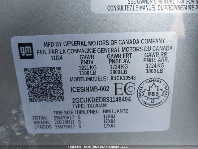 2GCUKDED8S1148404 Chevrolet Silverado K1500 Lt