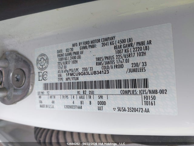 1FMCU9G63LUB34123 Ford ESCAPE SE