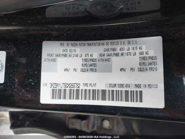 12584253 :رقم المزاد ، 3MZBM1U79GM289782 vin ، 2016 Mazda Mazda3 مزاد بيع