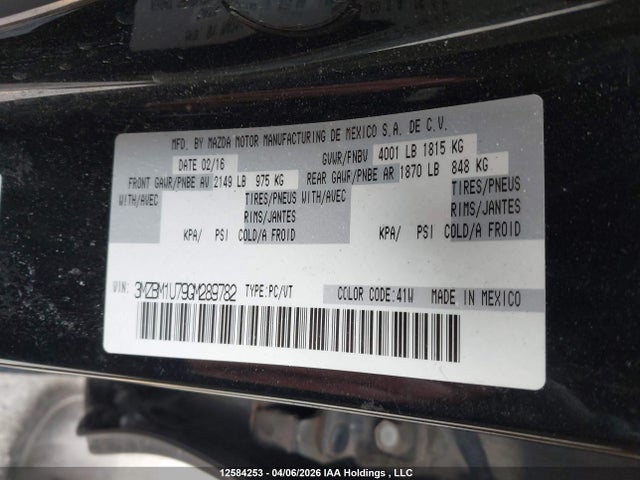 12584253 :رقم المزاد ، 3MZBM1U79GM289782 vin ، 2016 Mazda Mazda3 مزاد بيع