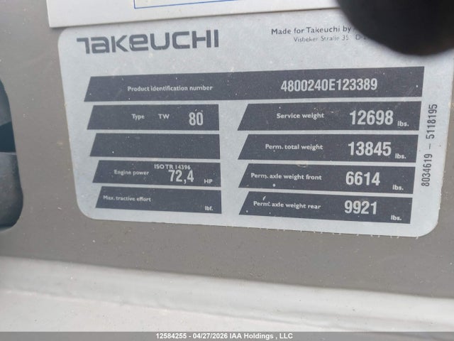 Продажа на аукционе авто 2021 Atlas Tw80 Series 3, vin: 4800240E123389, номер лота: 12584255