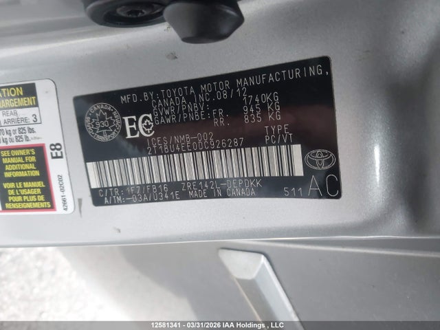12581341 :رقم المزاد ، 2T1BU4EE0DC926287 vin ، 2013 Toyota Corolla Ce مزاد بيع