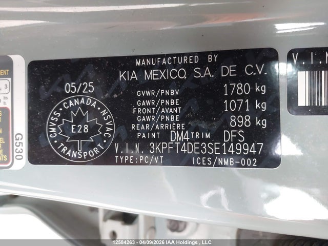 2025 Kia K4 Lx/lxs მანქანა იყიდება აუქციონზე, vin: 3KPFT4DE3SE149947, აუქციონის ნომერი: 12584263