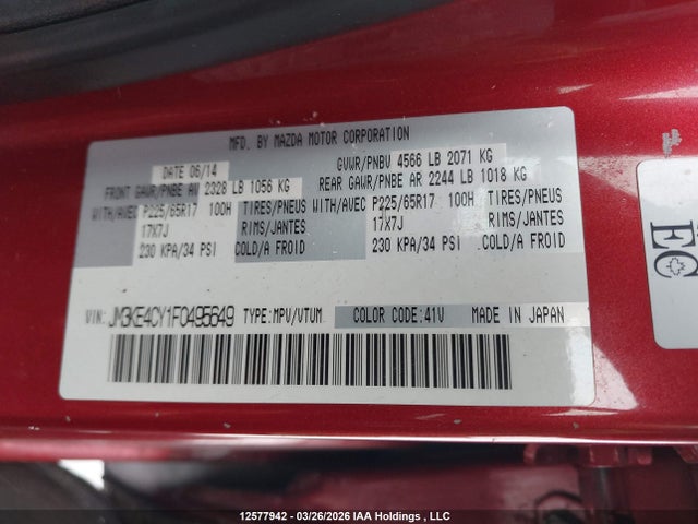 JM3KE4CY1F0495649 Mazda Cx-5 Gs