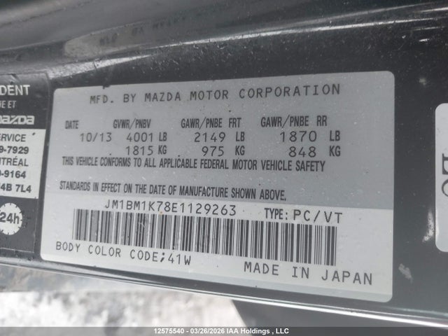 JM1BM1K78E1129263 Mazda Mazda3 Gx-sky
