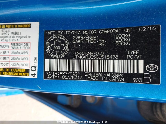 JTNKARJE5GJ518478 Toyota SCION IM
