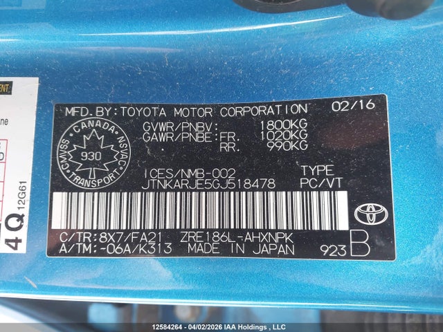 JTNKARJE5GJ518478 Toyota SCION IM