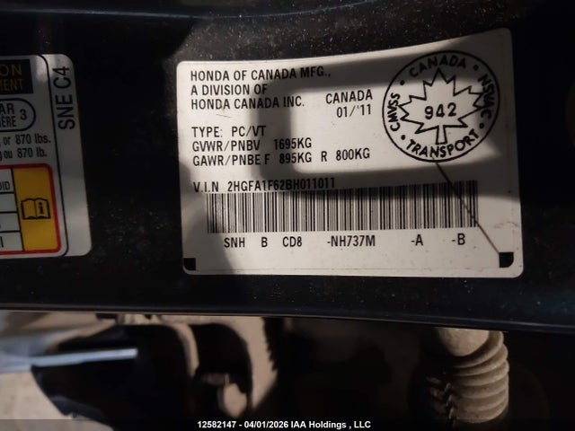 2011 Honda Civic Se მანქანა იყიდება აუქციონზე, vin: 2HGFA1F62BH011011, აუქციონის ნომერი: 12582147