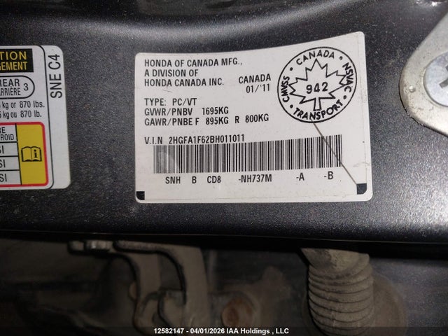 2011 Honda Civic Se მანქანა იყიდება აუქციონზე, vin: 2HGFA1F62BH011011, აუქციონის ნომერი: 12582147