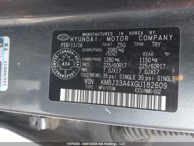 KM8J33A4XGU182609 Hyundai Tucson Premium