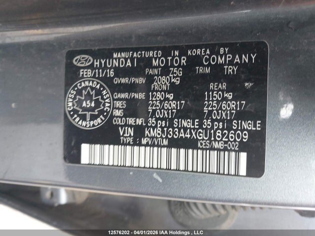 KM8J33A4XGU182609 Hyundai Tucson Premium
