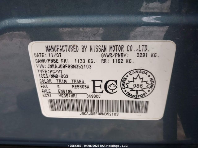 Продажа на аукционе авто 2008 Infiniti Ex35 Journey, vin: JNKAJ09F98M352103, номер лота: 12584283