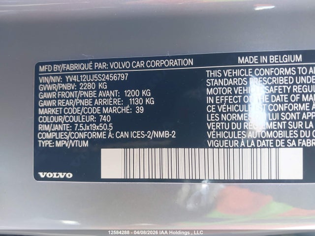 Aukcja sprzedaży 2025 Volvo Xc40 Core, vin: YV4L12UJ5S2456797, numer aukcji: 12584288