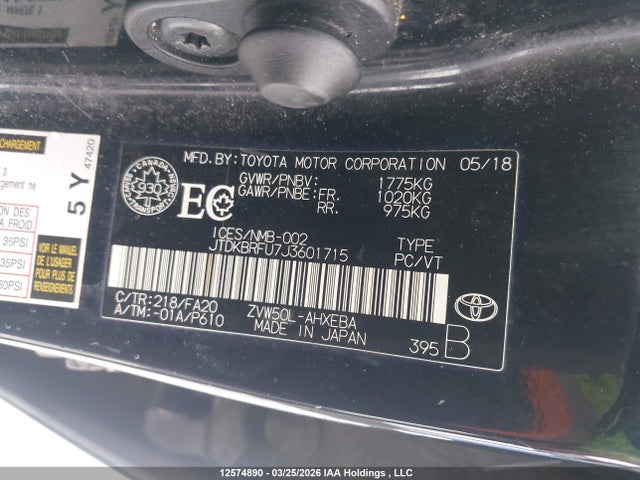 JTDKBRFU7J3601715 Toyota Prius