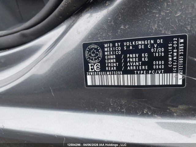 Aukcja sprzedaży 2020 Volkswagen Jetta Sel, vin: 3VWEB7BUXLM073299, numer aukcji: 12584296