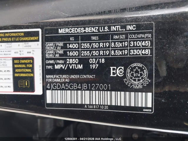 4JGDA5GB4JB127001 Mercedes-Benz Gle 400 4matic