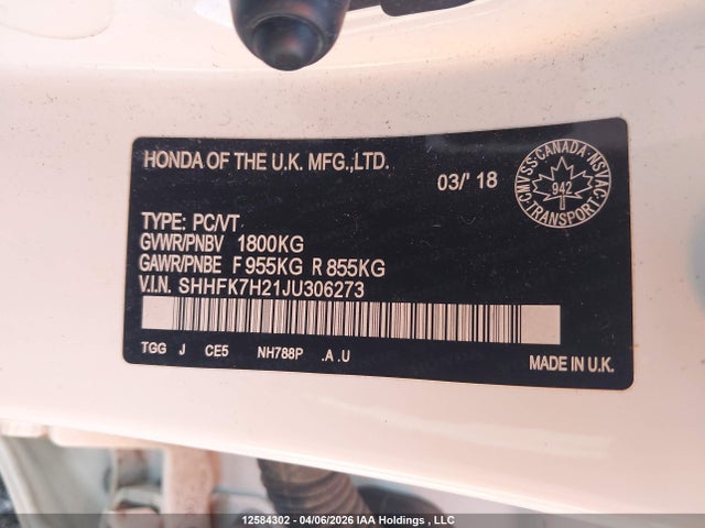 SHHFK7H21JU306273 Honda Civic Lx