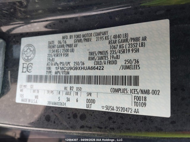 1FMCU9G9XHUA66422 Ford ESCAPE SE