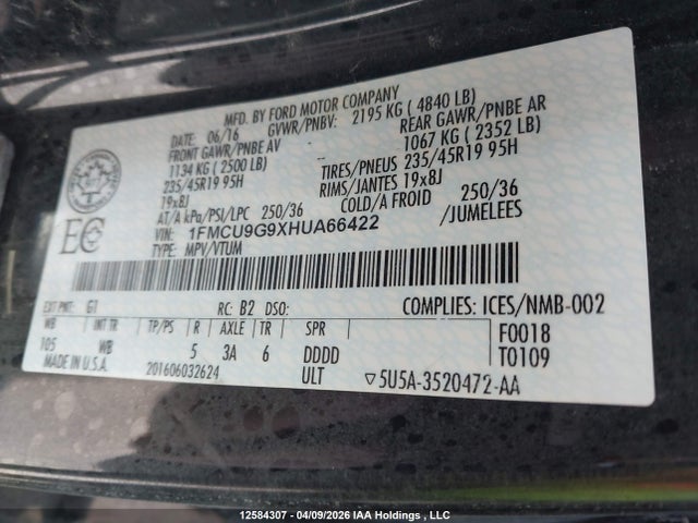 1FMCU9G9XHUA66422 Ford ESCAPE SE