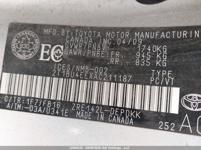 2010 Toyota Corolla Ce მანქანა იყიდება აუქციონზე, vin: 2T1BU4EEXAC211187, აუქციონის ნომერი: 12584338