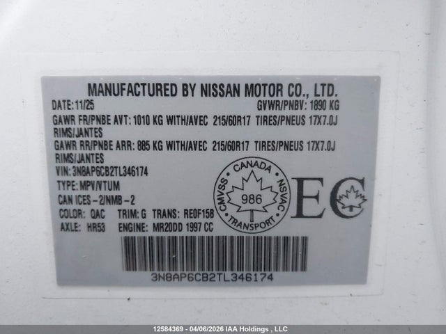 Продажа на аукционе авто 2026 Nissan Kicks Sv, vin: 3N8AP6CB2TL346174, номер лота: 12584369