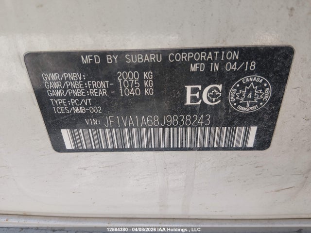 JF1VA1A68J9838243 Subaru WRX