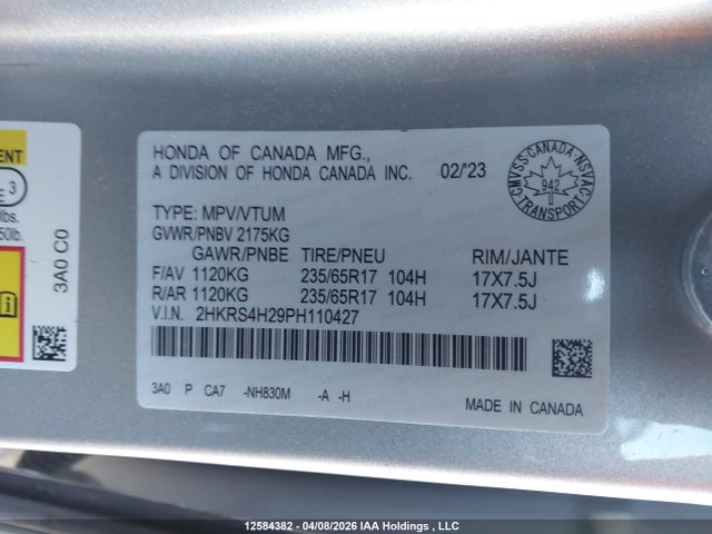 2HKRS4H29PH110427 Honda CR-V LX