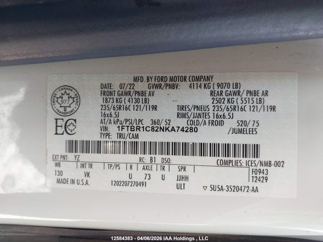 1FTBR1C82NKA74280 Ford Transit T-250