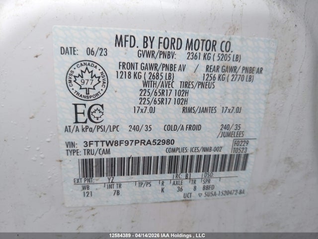 Продажа на аукционе авто 2023 Ford Maverick Xlt, vin: 3FTTW8F97PRA52980, номер лота: 12584389