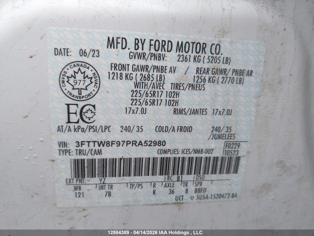 Продажа на аукционе авто 2023 Ford Maverick Xlt, vin: 3FTTW8F97PRA52980, номер лота: 12584389