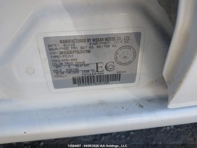 Продажа на аукционе авто 2016 Nissan Micra S/sr/sv, vin: 3N1CK3CP7GL241295, номер лота: 12584407