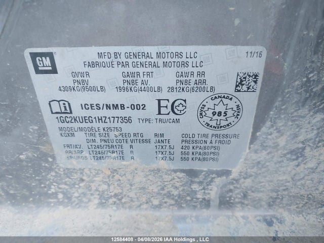 1GC2KUEG1HZ177356 Chevrolet Silverado 2500hd Wt