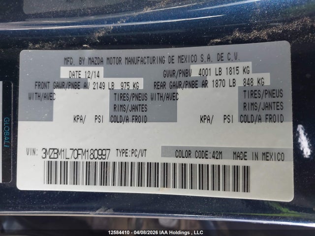 3MZBM1L70FM180997 Mazda 3 TOURING