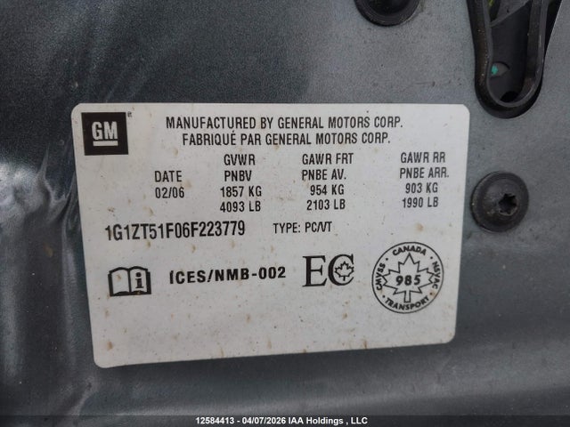 12584413 :رقم المزاد ، 1G1ZT51F06F223779 vin ، 2006 Chevrolet Malibu مزاد بيع