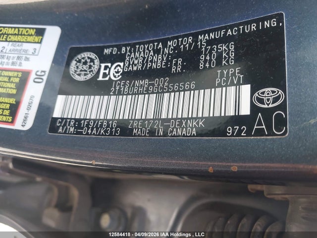 2T1BURHE9GC556566 Toyota Corolla
