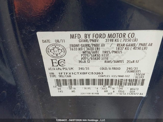 Aukcja sprzedaży 2011 Ford F150 Super Cab, vin: 1FTFX1CTXBFC53263, numer aukcji: 12584431
