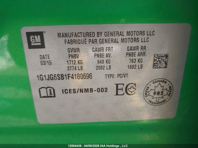 1G1JG6SB1F4180696 Chevrolet Sonic
