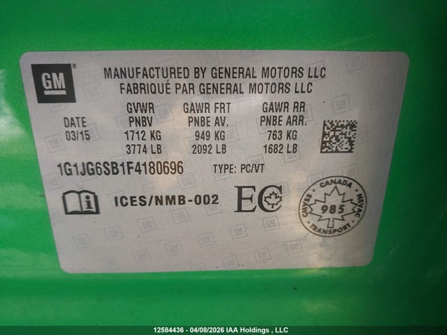 1G1JG6SB1F4180696 Chevrolet Sonic