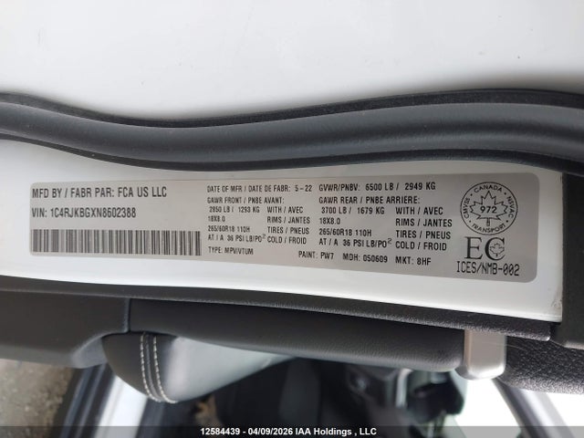 1C4RJKBGXN8602388 Jeep Grand Cherokee L Limited