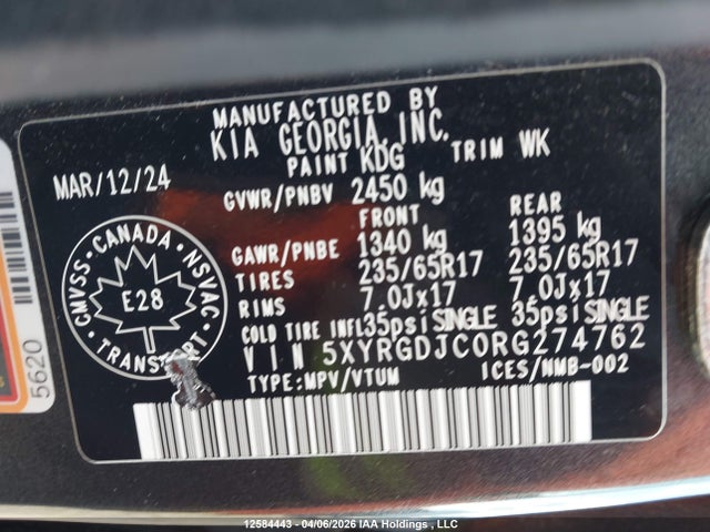 5XYRGDJC0RG274762 KIA SORENTO LX