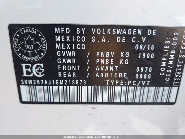 Aukcja sprzedaży 2016 Volkswagen Jetta S, vin: 3VW267AJ1GM218878, numer aukcji: 12584460