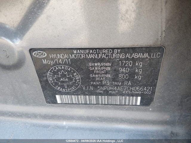 Aukcja sprzedaży 2012 Hyundai Elantra Gls/limited, vin: 5NPDH4AE7CH066421, numer aukcji: 12584472