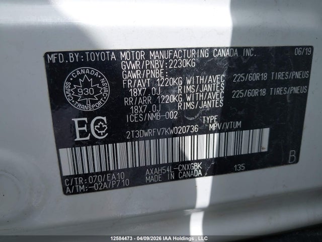 2T3DWRFV7KW020736 Toyota RAV4