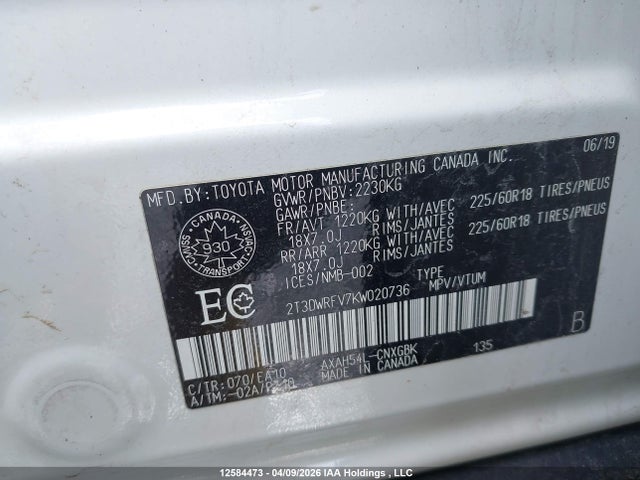 2T3DWRFV7KW020736 Toyota RAV4