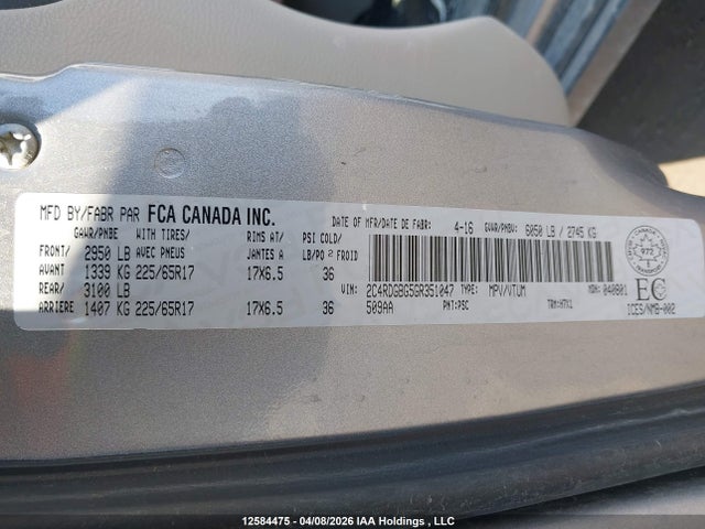 Aukcja sprzedaży 2016 Dodge Grand Caravan, vin: 2C4RDGBG5GR351047, numer aukcji: 12584475