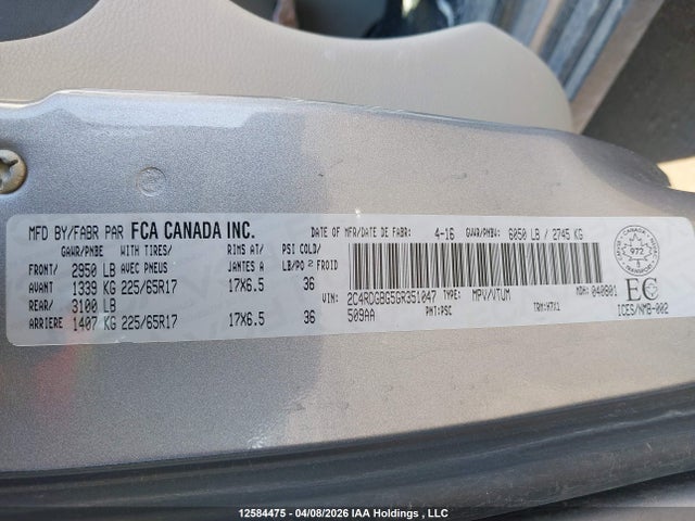 Aukcja sprzedaży 2016 Dodge Grand Caravan, vin: 2C4RDGBG5GR351047, numer aukcji: 12584475