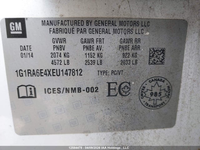 1G1RA6E4XEU147812 Chevrolet Volt