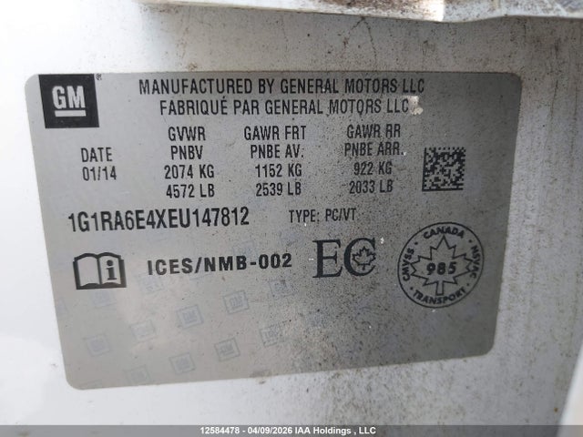 1G1RA6E4XEU147812 Chevrolet Volt