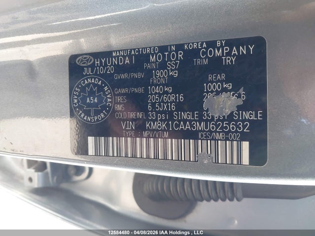 Продажа на аукционе авто 2021 Hyundai Kona Essential Awd, vin: KM8K1CAA3MU625632, номер лота: 12584480