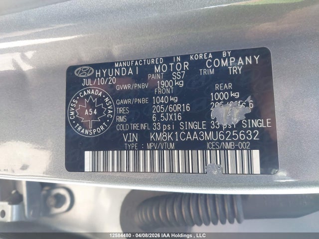 Продажа на аукционе авто 2021 Hyundai Kona Essential Awd, vin: KM8K1CAA3MU625632, номер лота: 12584480